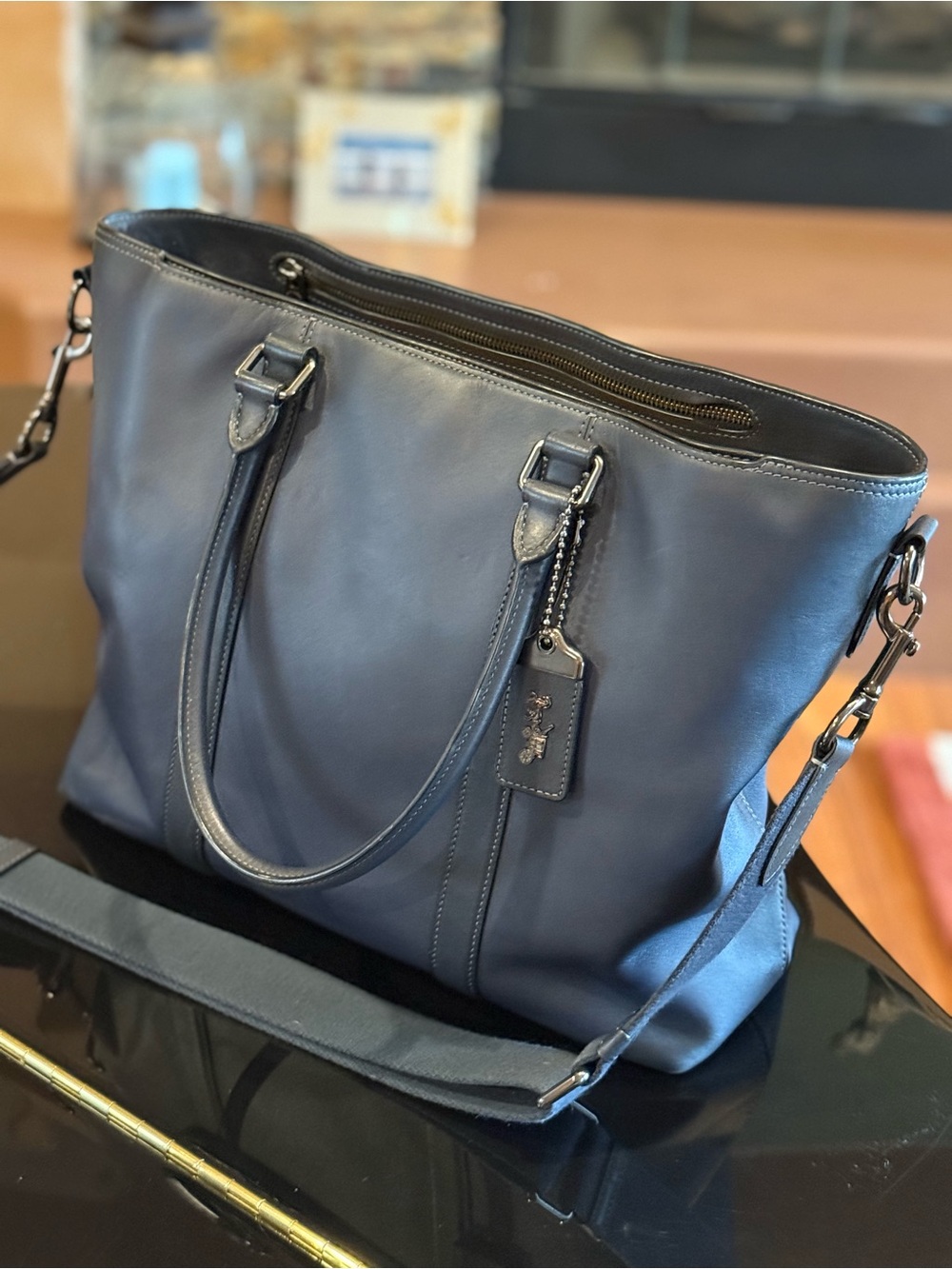 Coach Metropolitan Tote 55364 Midnight Navy Glovetanned Leather orig $650 + xtra